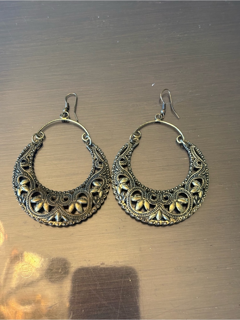 Vintage Bohemian Filigree Hoop Earrings - Antique Gold